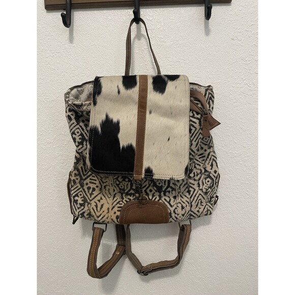 Myra Bag Handbags - Cow Print Handbag Myra Bag leather Hairon Upcycled western Backpack Purse Bag
